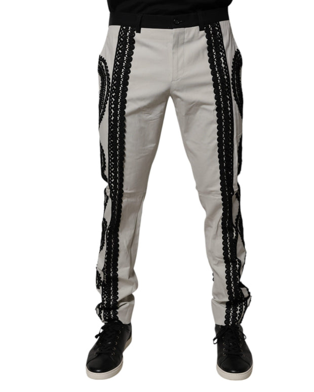 White Lace Trim Mid Waist Dress Formal Pants