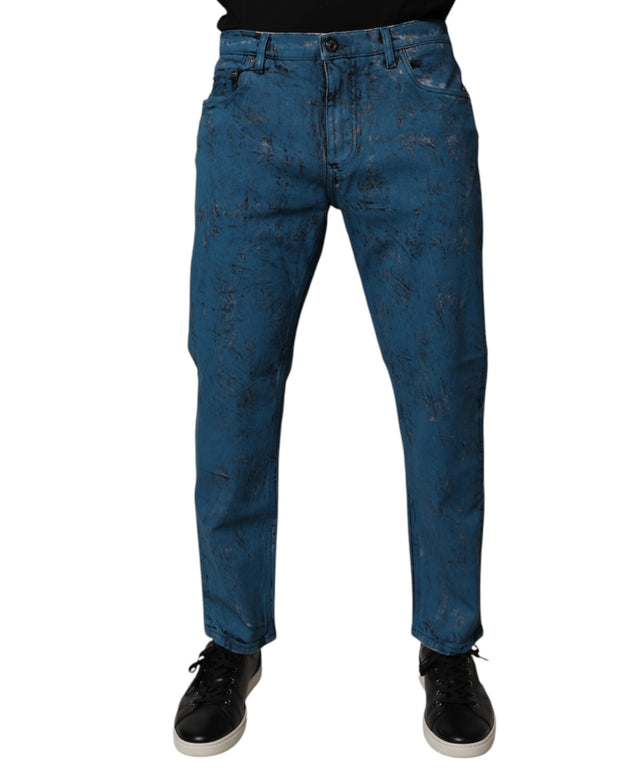 Blue Tie Dye Cotton Skinny Men Denim Jeans