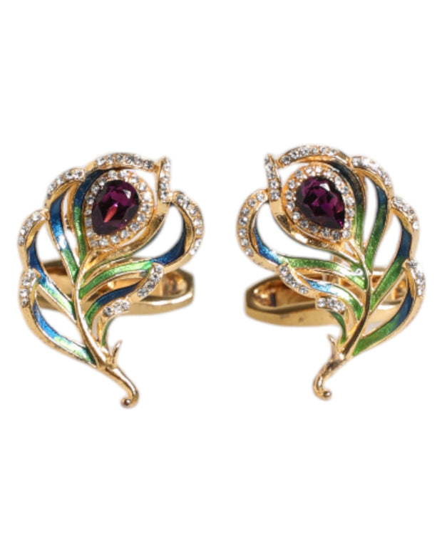 Multicolor Peacock Feathers 925 Sterling Silver Cufflink