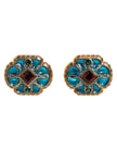 Gold Brass Blue Enameled Flower Cufflink