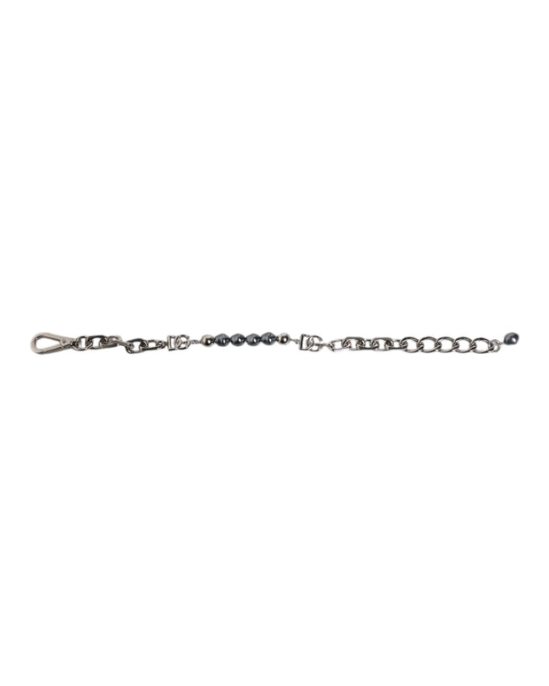 Silver Tone Chain Lobster Clasp Logo Gray Pearls Bracelet