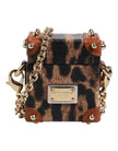Brown Leopard Metal Logo Plaque Gold Chain Airpods Case