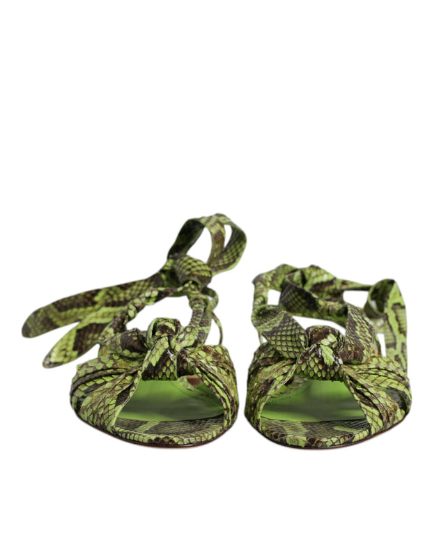 Green Animal Print Ankle Wrap Sandals Shoes