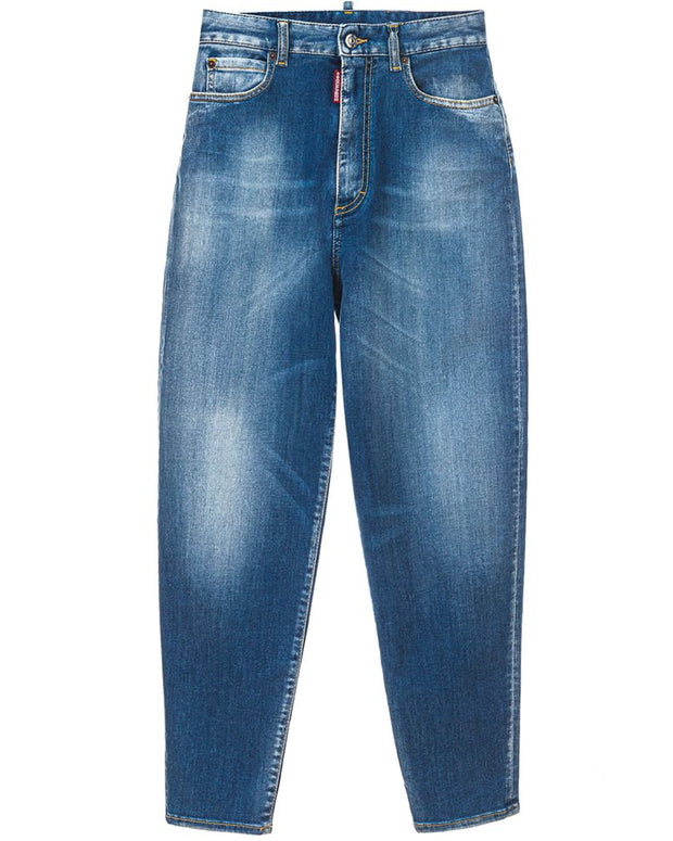 Blue Cotton High-Waisted Jean