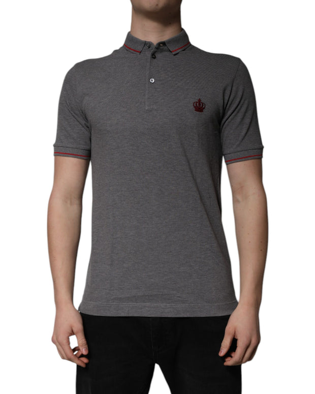 Gray Cotton Crown Collared Polo T-shirt