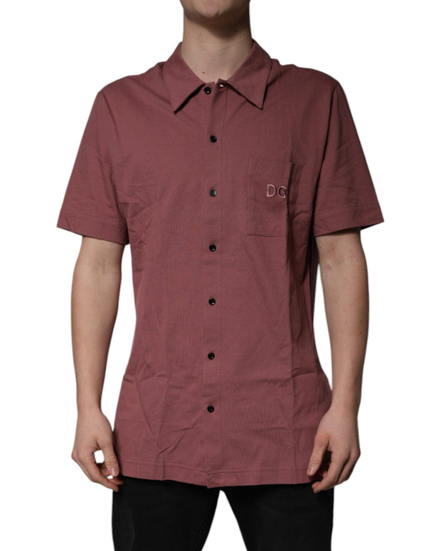 Dark Pink Button Down Casual Polo Men Shirt