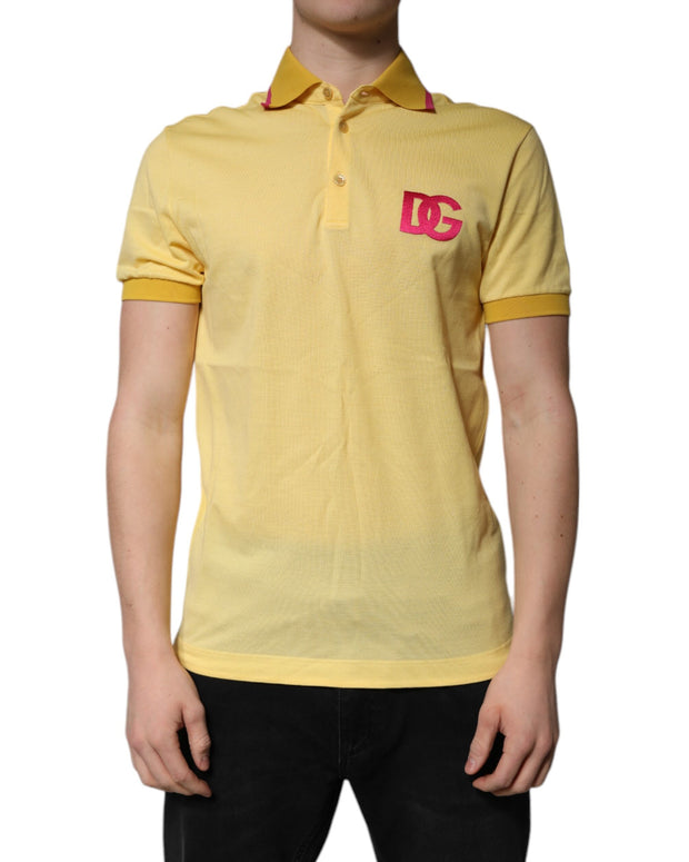 Yellow Cotton Logo Collared Polo T-shirt