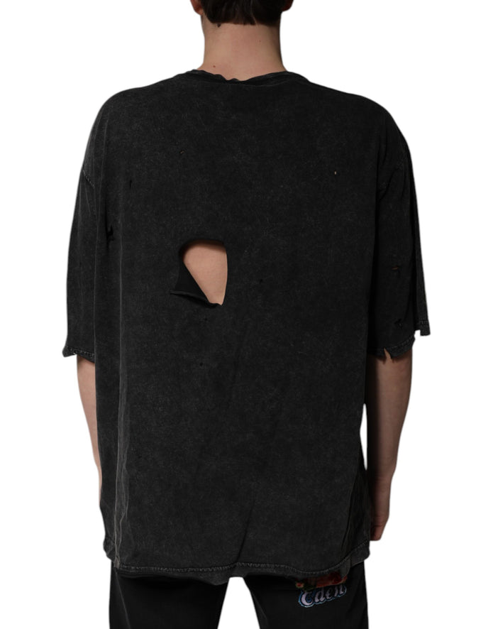 Black Graphic Print Cotton Crew Neck T-shirt