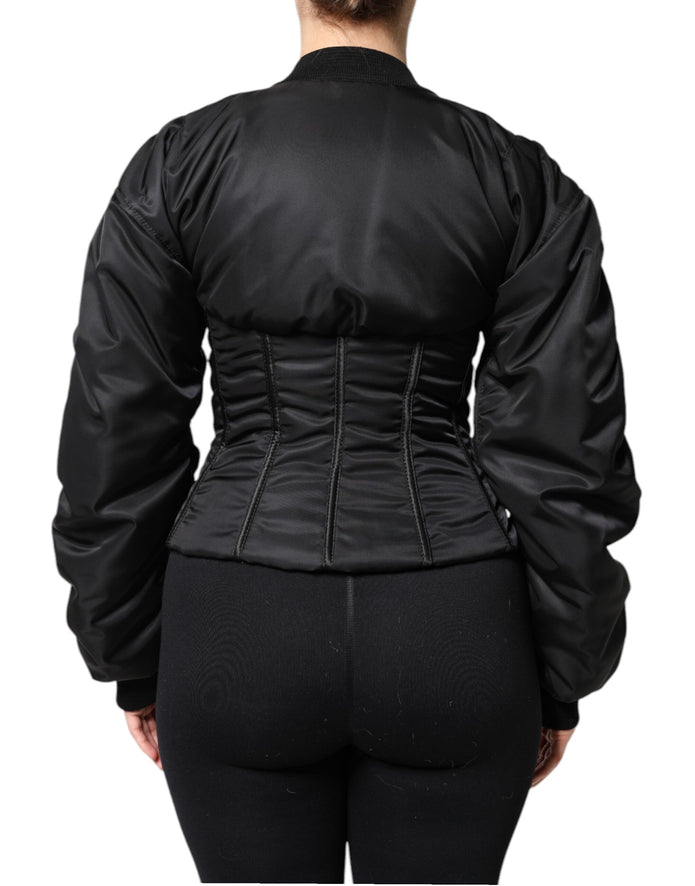 Black Nylon Full Zip Bustier Corset Jacket