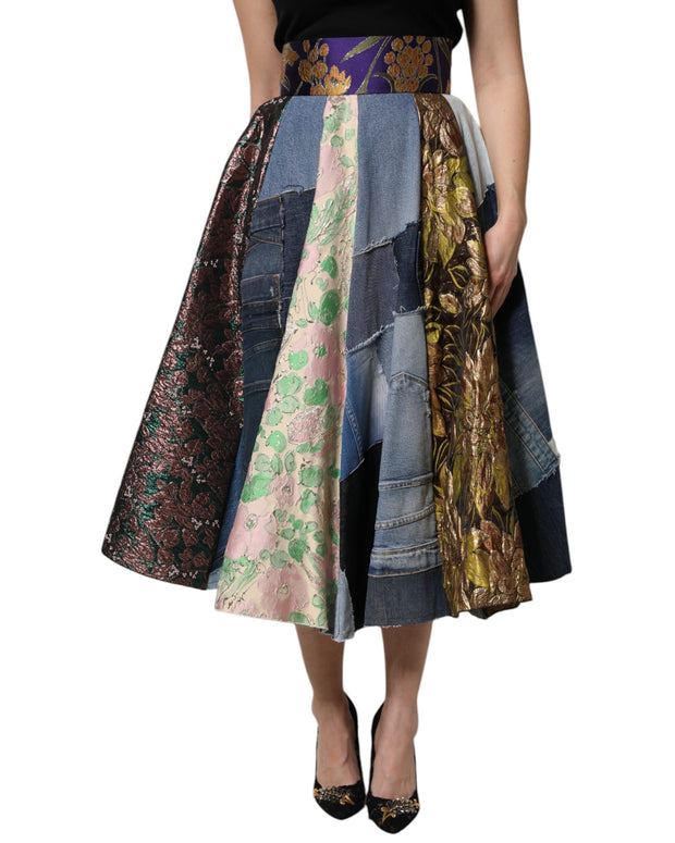 Multicolor Patchwork High Waisted Midi Skirt