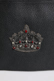 Black Calfskin Crown Embellished Clutch Pouch Bag