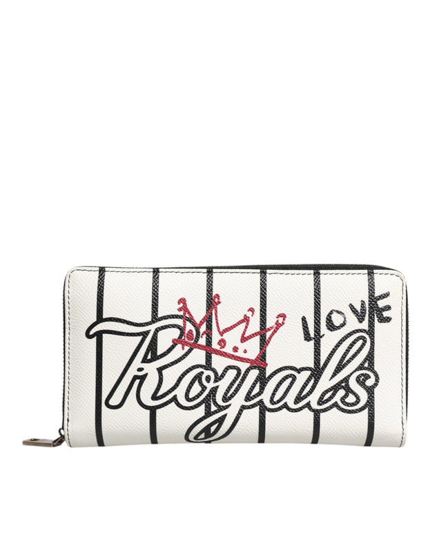 White Leather DG Crown Royals Continental Zip Around Wallet