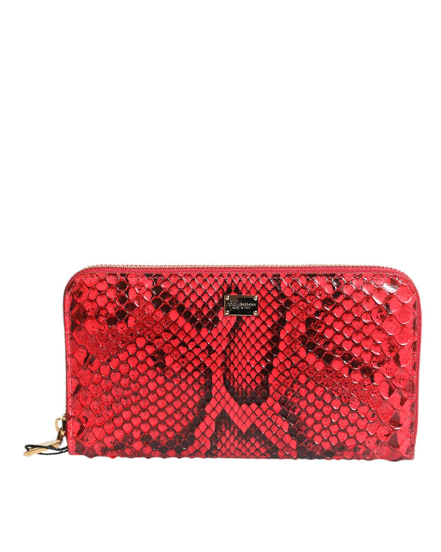 Red Exotic Leather Zip Around Continental Clutch Wallet