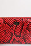 Red Exotic Leather Zip Around Continental Clutch Wallet