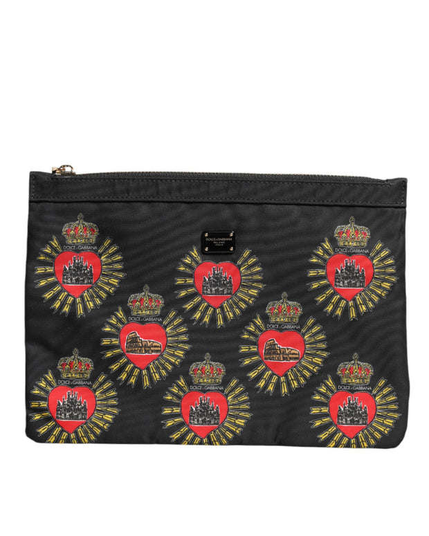 Black Red Nylon Sacred Heart Clutch Pouch Bag