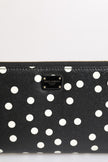 Black White Dotted Leather Zip Around Continental Wallet