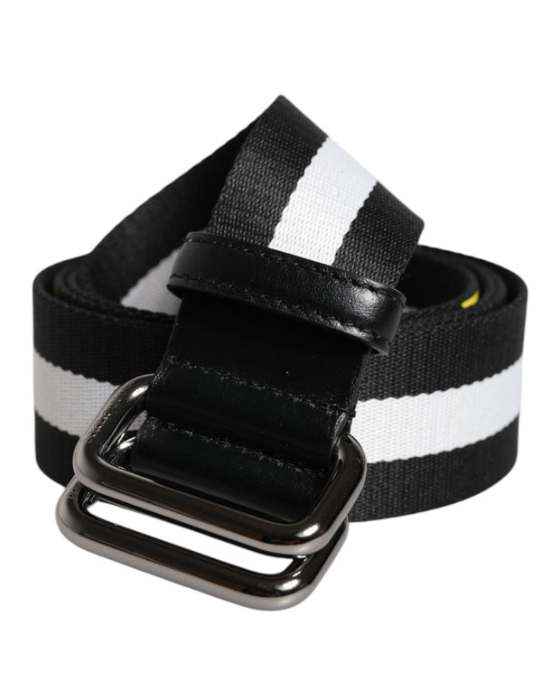 Black Yellow Logo Striped Metal Buckle Belt