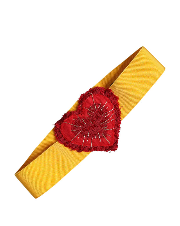 Yellow Stretch Wide Waist Heart Embellished Belt