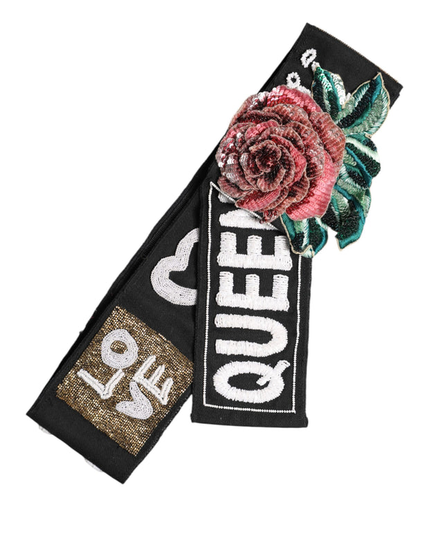 Black Stretch Multicolor Embellished Waist Belt