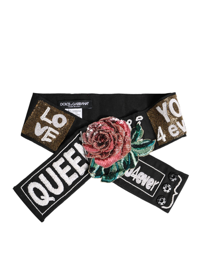 Black Stretch Multicolor Embellished Waist Belt