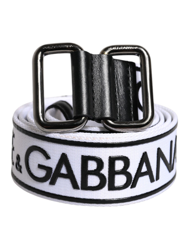 Black White Logo Printed Metal Buckle Belt
