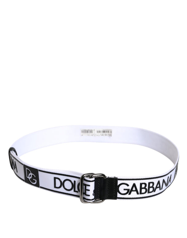 Black White Logo Printed Metal Buckle Belt