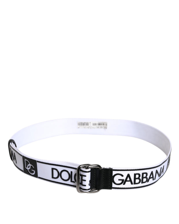 Black White Logo Printed Metal Buckle Belt