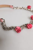 Pink Embelished Roses Textured Leather Belt