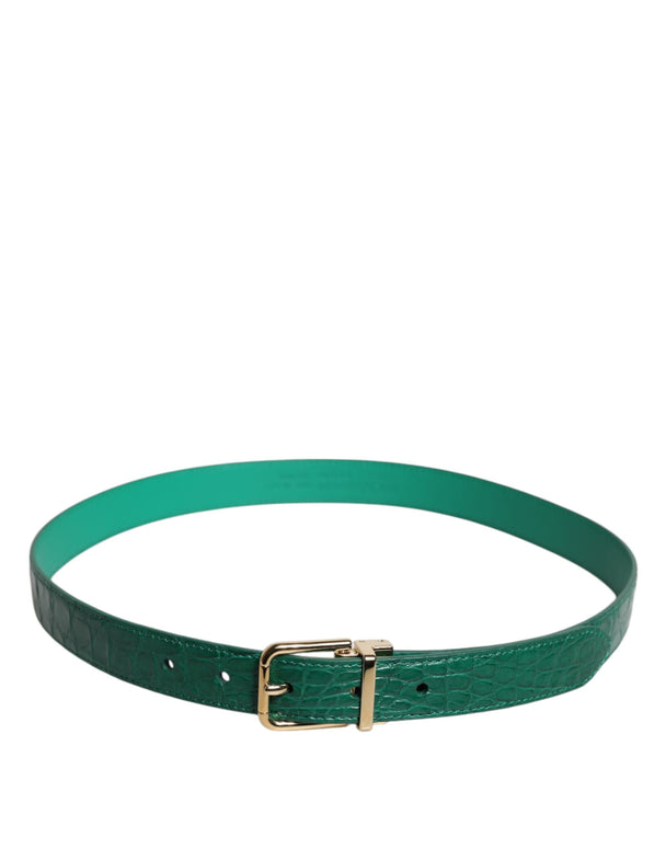 Green Leather Logo Metal Waist Buckle Belt