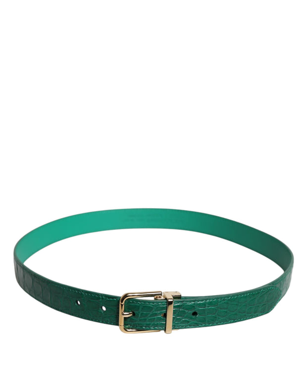 Green Leather Logo Metal Waist Buckle Belt