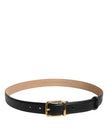 Black Leather Logo Metal Waist Buckle Belt