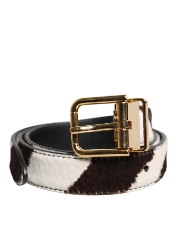 Black White Pony Leather Waist Buckle Belt