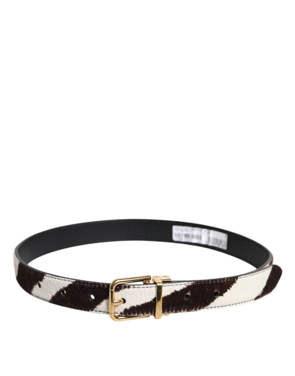 Black White Pony Leather Waist Buckle Belt