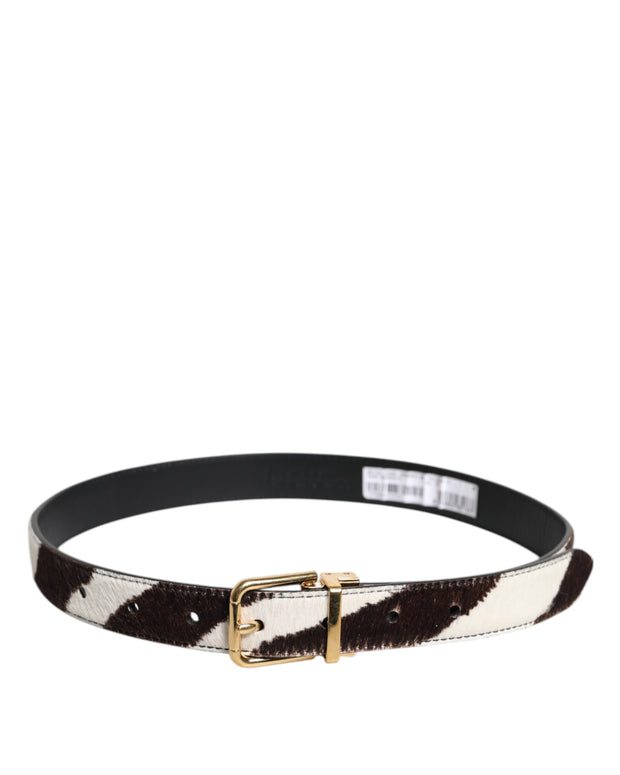 Black White Pony Leather Waist Buckle Belt