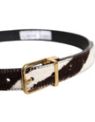 Black White Pony Leather Waist Buckle Belt