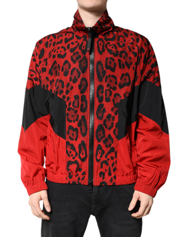 Red Leopard Nylon Bomber Full Zip Jacket