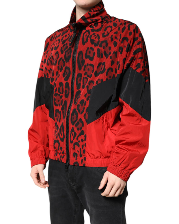 Red Leopard Nylon Bomber Full Zip Jacket