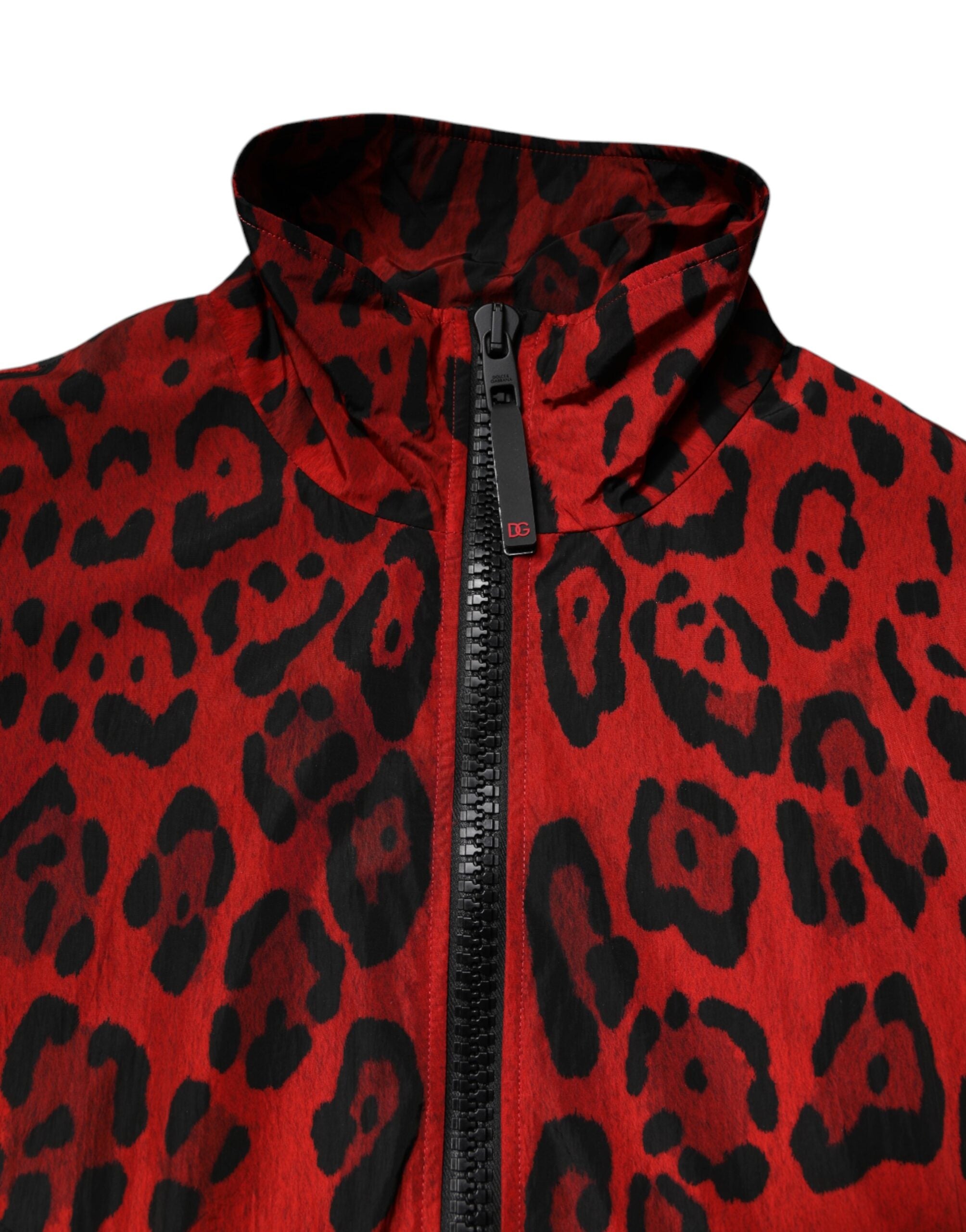 Red Leopard Nylon Bomber Full Zip Jacket