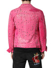 Pink Crystal Embellished Cotton Denim Jacket