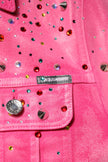 Pink Crystal Embellished Cotton Denim Jacket