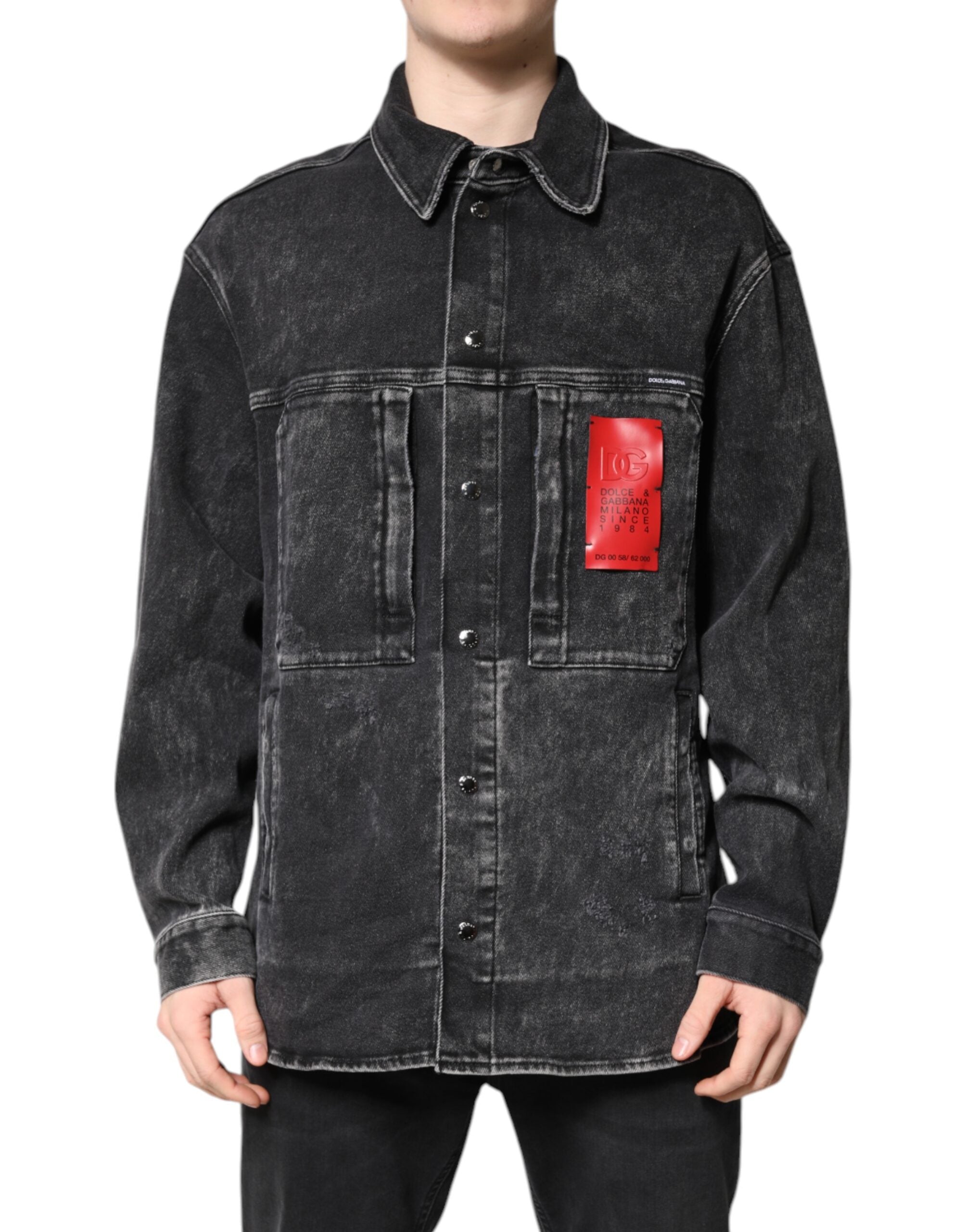 Black Logo Cotton Stretch Denim Jacket