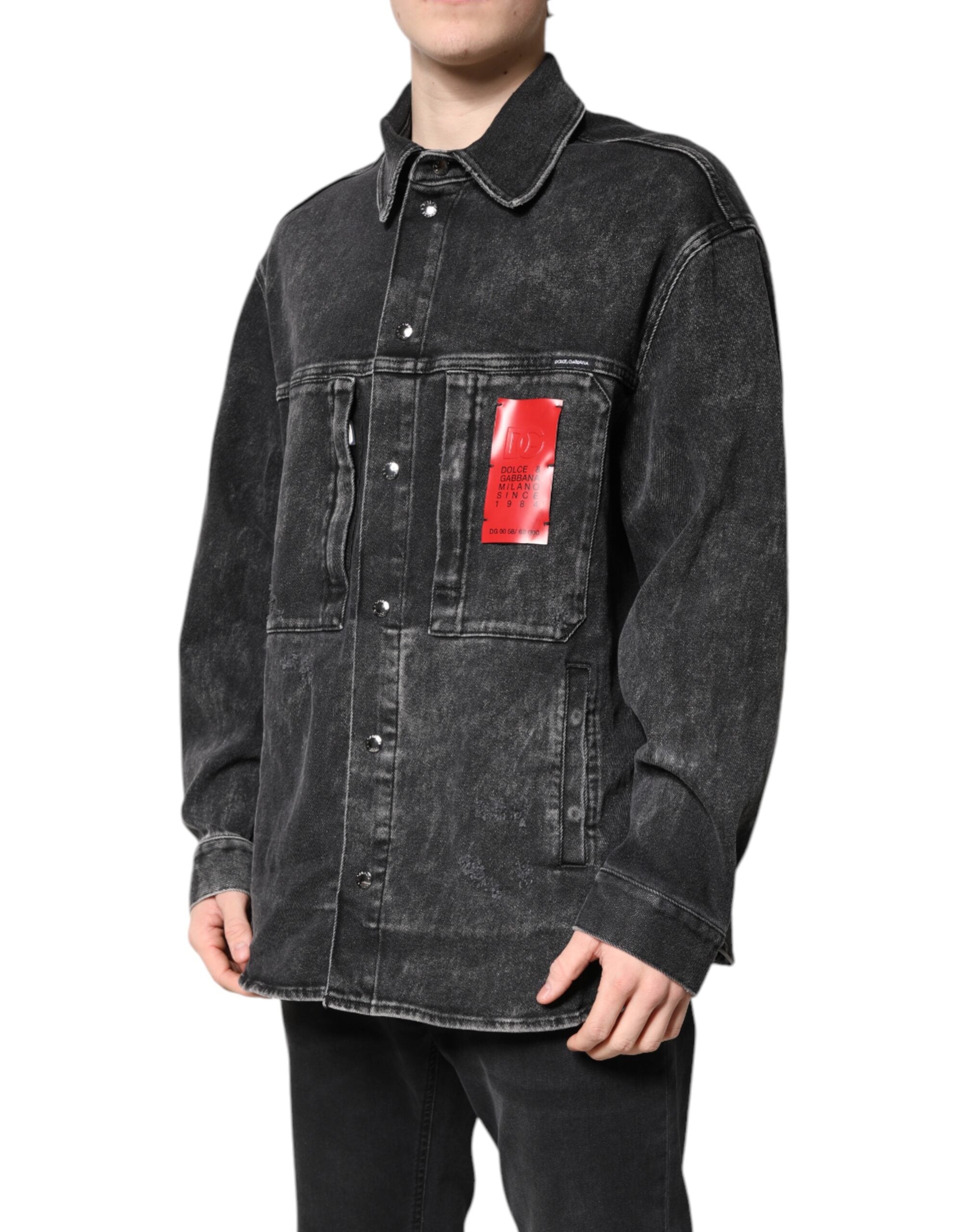 Black Logo Cotton Stretch Denim Jacket