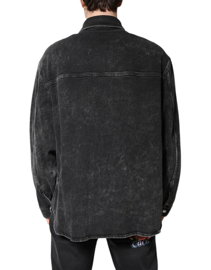 Black Logo Cotton Stretch Denim Jacket