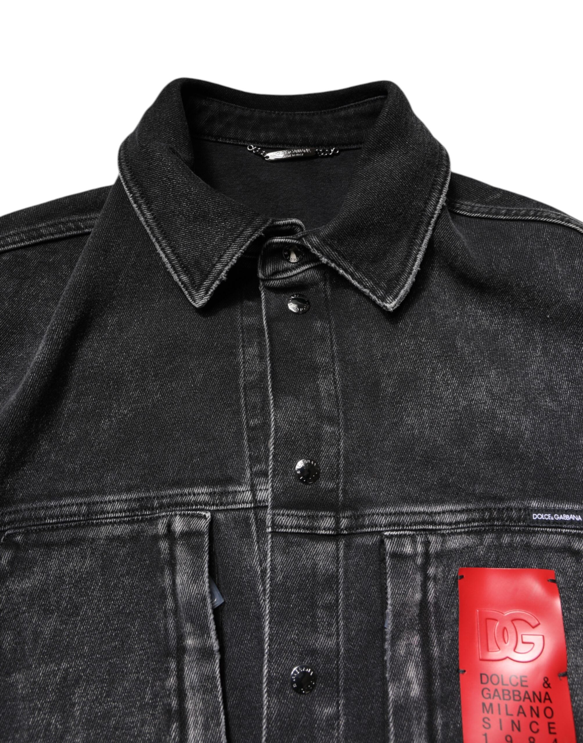 Black Logo Cotton Stretch Denim Jacket