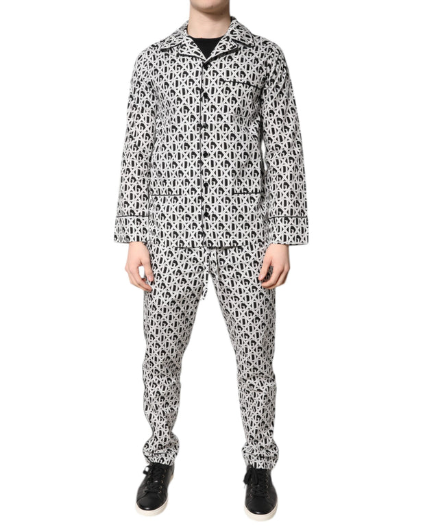 Black White DG Print Cotton Pajama Set Sleepwear
