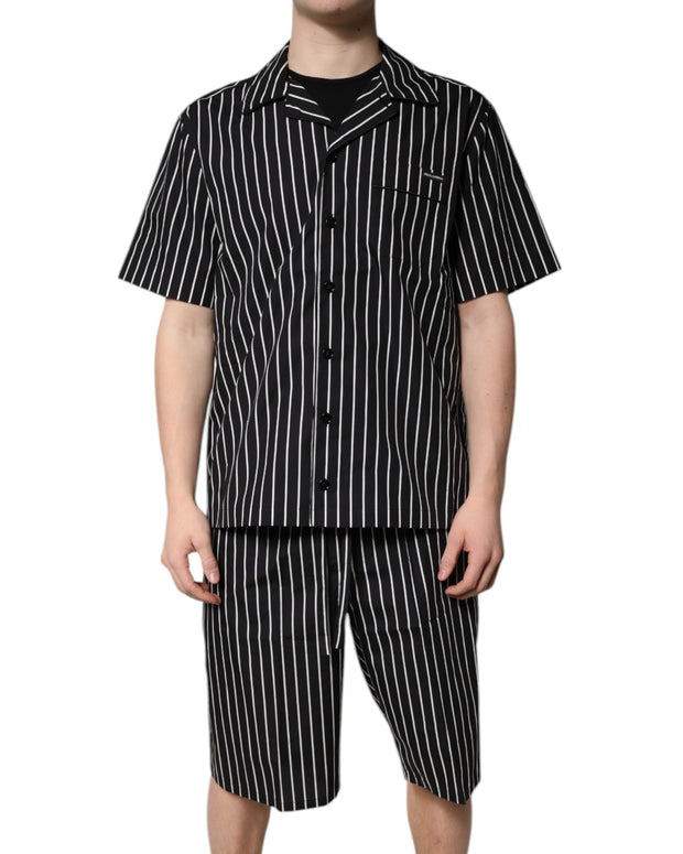 Black White Stripes Cotton Men Pajama Set Sleepwear