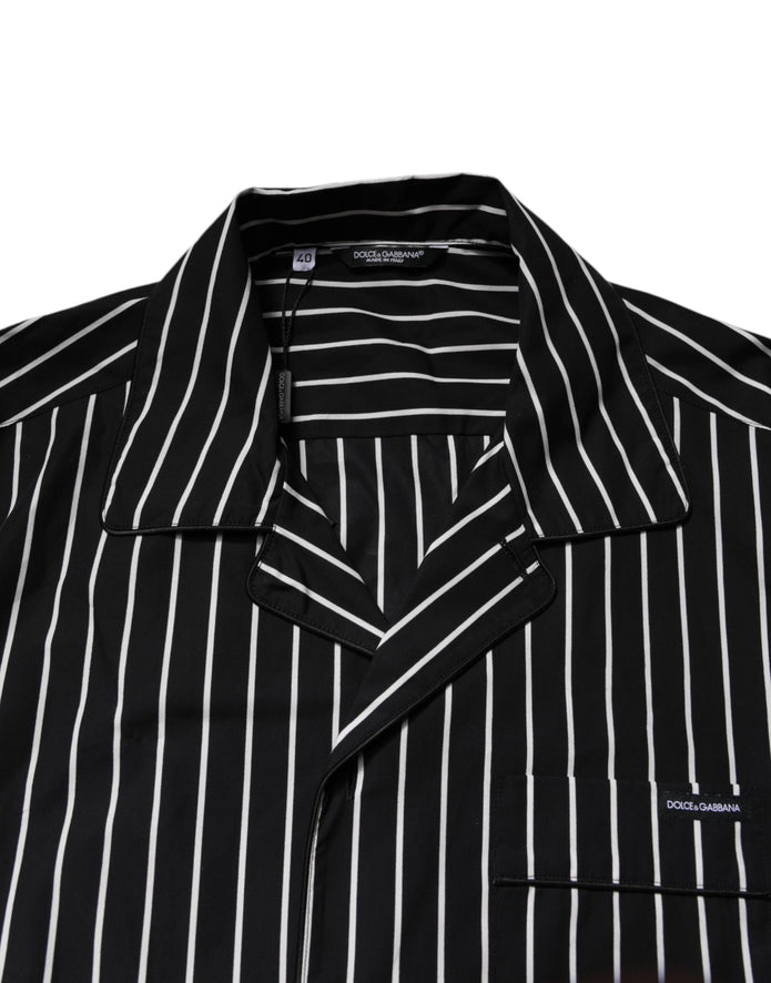 Black White Stripes Cotton Men Pajama Set Sleepwear
