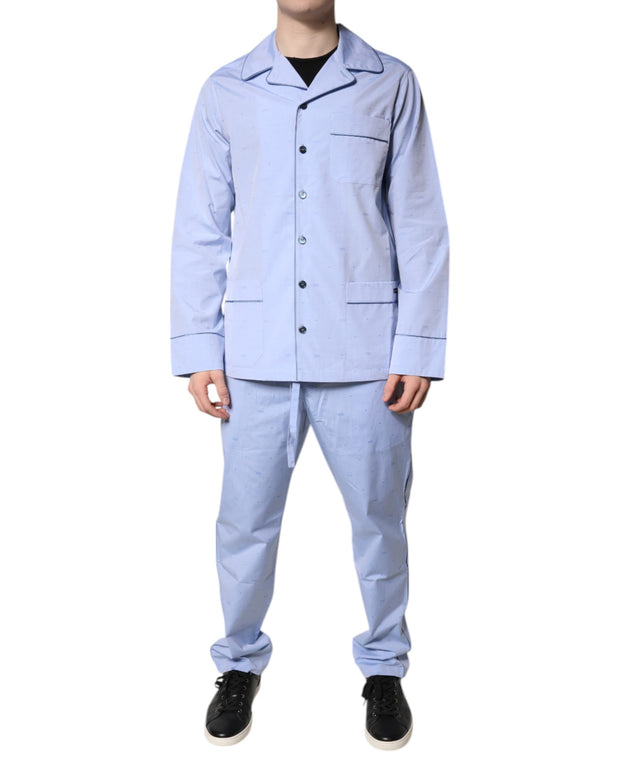 Light Blue DG Logo Cotton Men Pajama Set Sleepwear