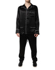 Black Silk Shirt Pants Pajama Set Sleepwear