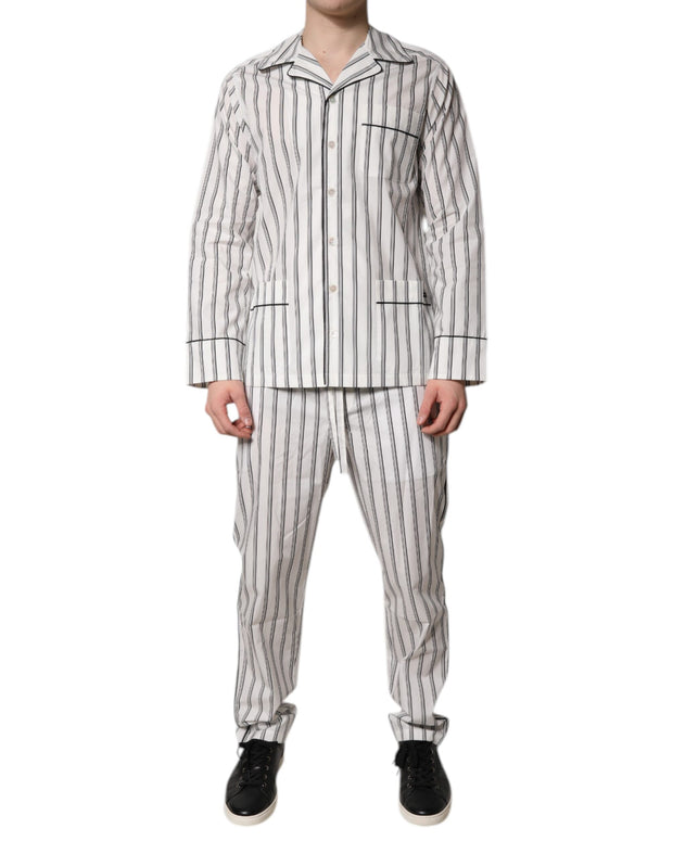 White Black Stripes Cotton Men Pajama Set Sleepwear